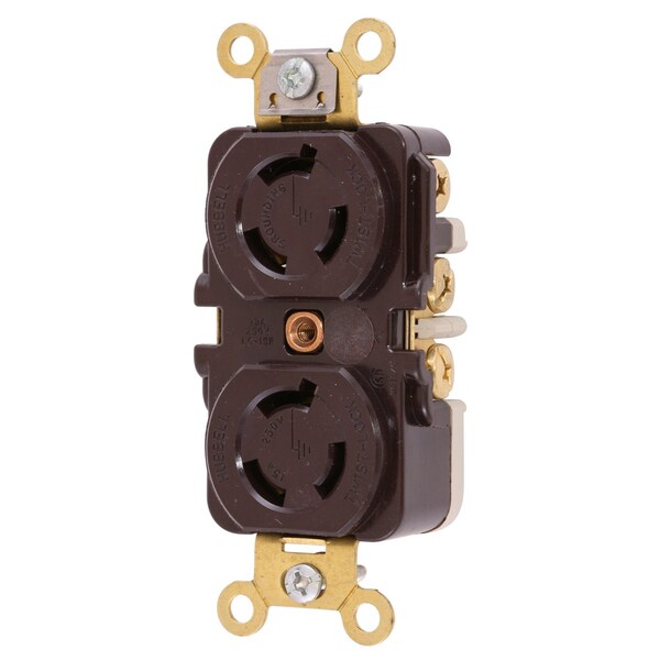Locking Receptacle, L6-15R, 15 A, 250V AC, Single Phase, 2 Pole, Screw Terminals, Brown